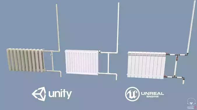 Radiators with Modular Pipes Low-poly 3D model