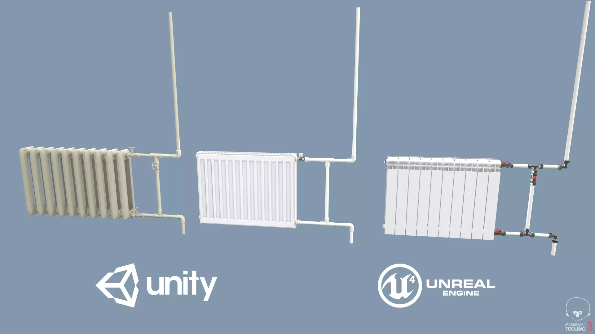 Radiators with Modular Pipes Low-poly 3D model_0