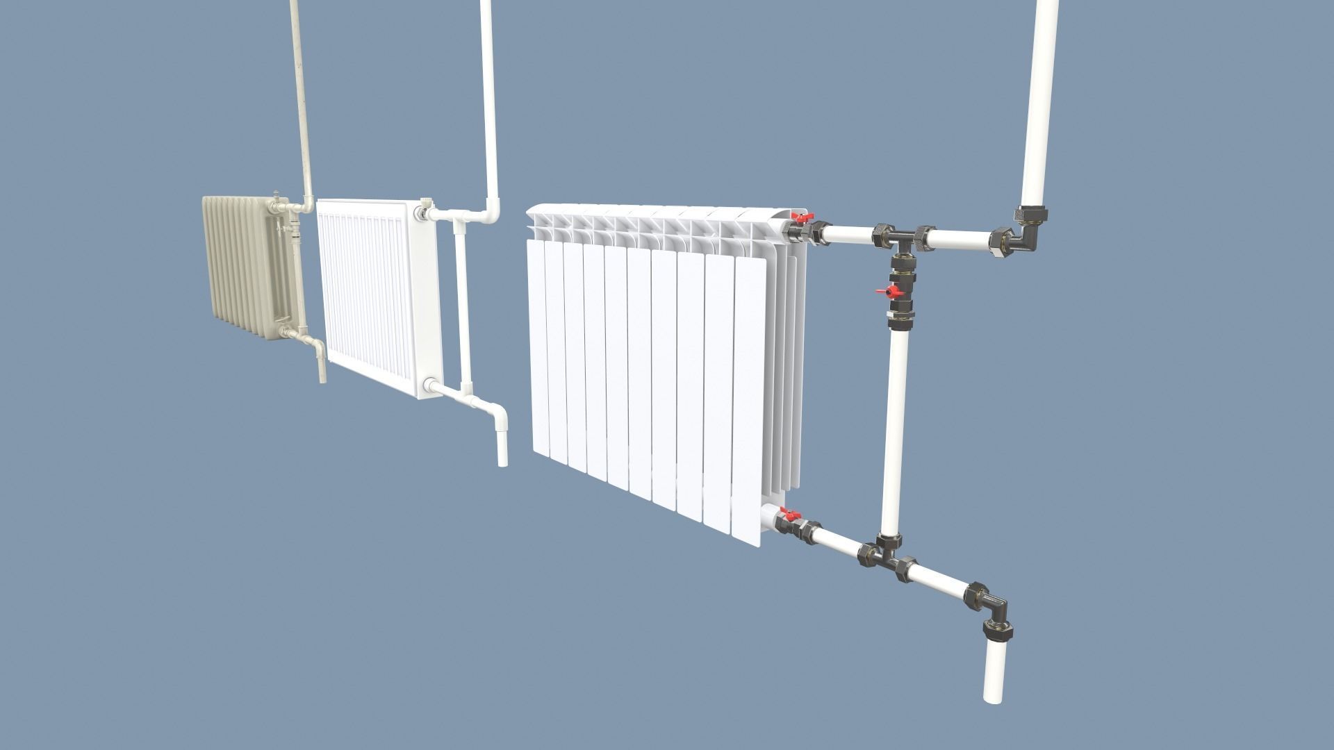 Radiators with Modular Pipes Low-poly 3D model_6