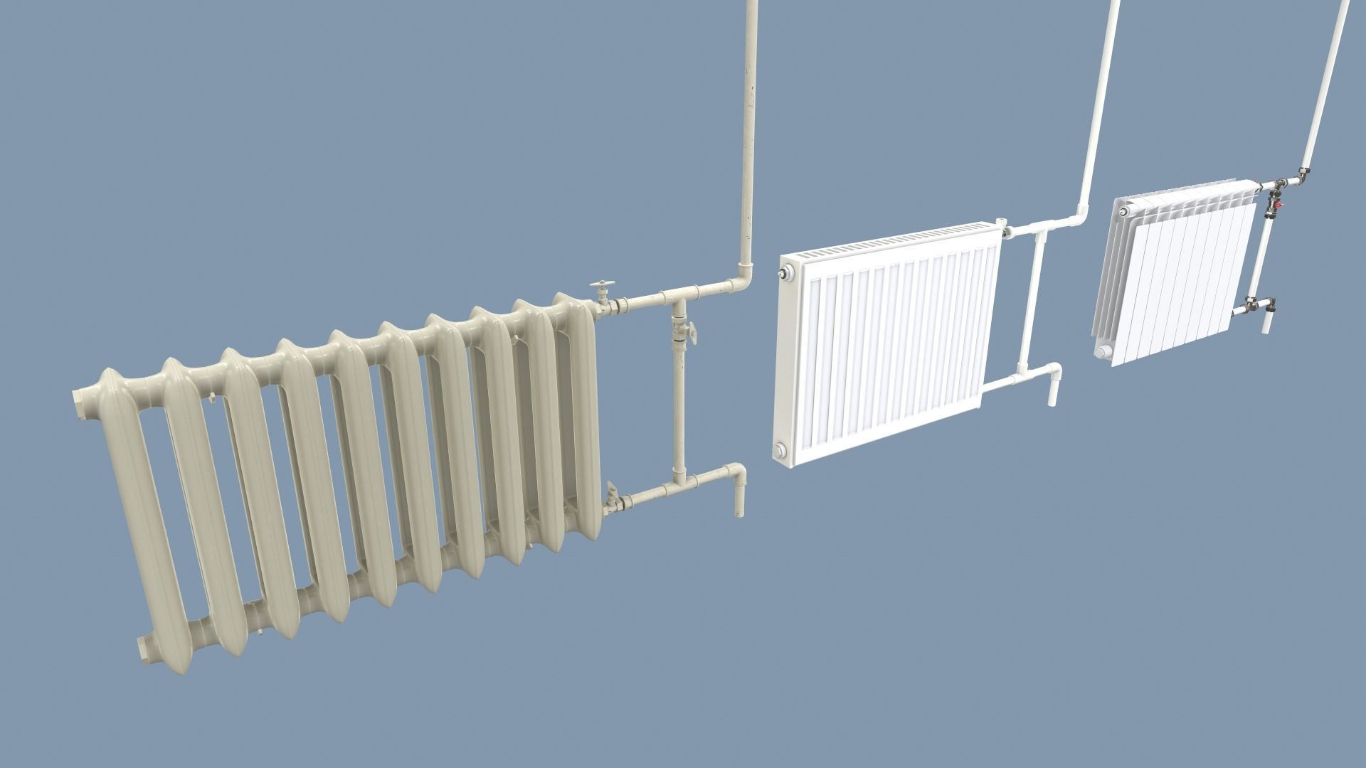 Radiators with Modular Pipes Low-poly 3D model_7