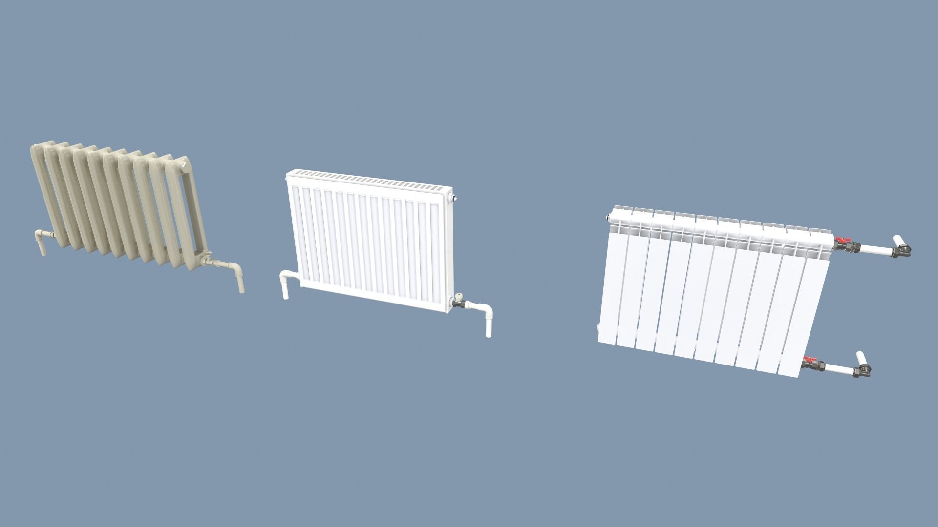 Radiators with Modular Pipes Low-poly 3D model_9
