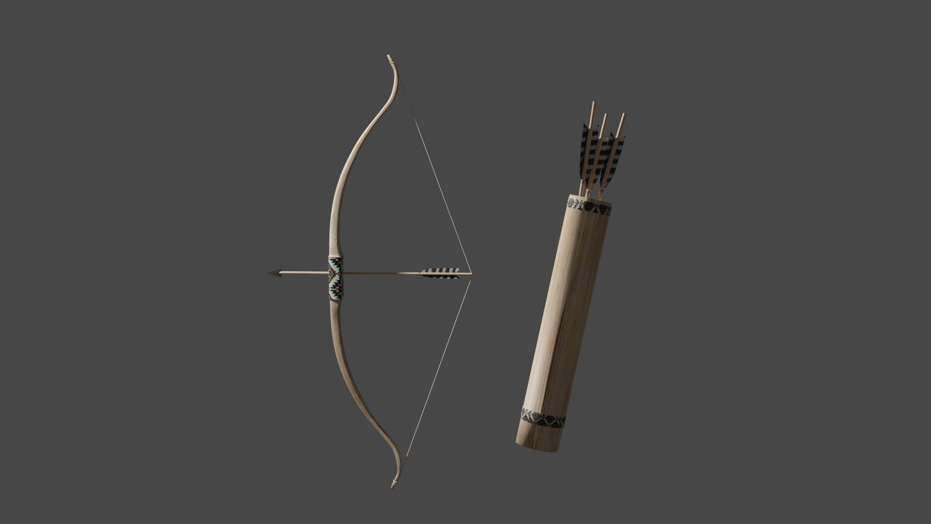 Bow and Arrows with Quiver  Low-poly 3D model_2