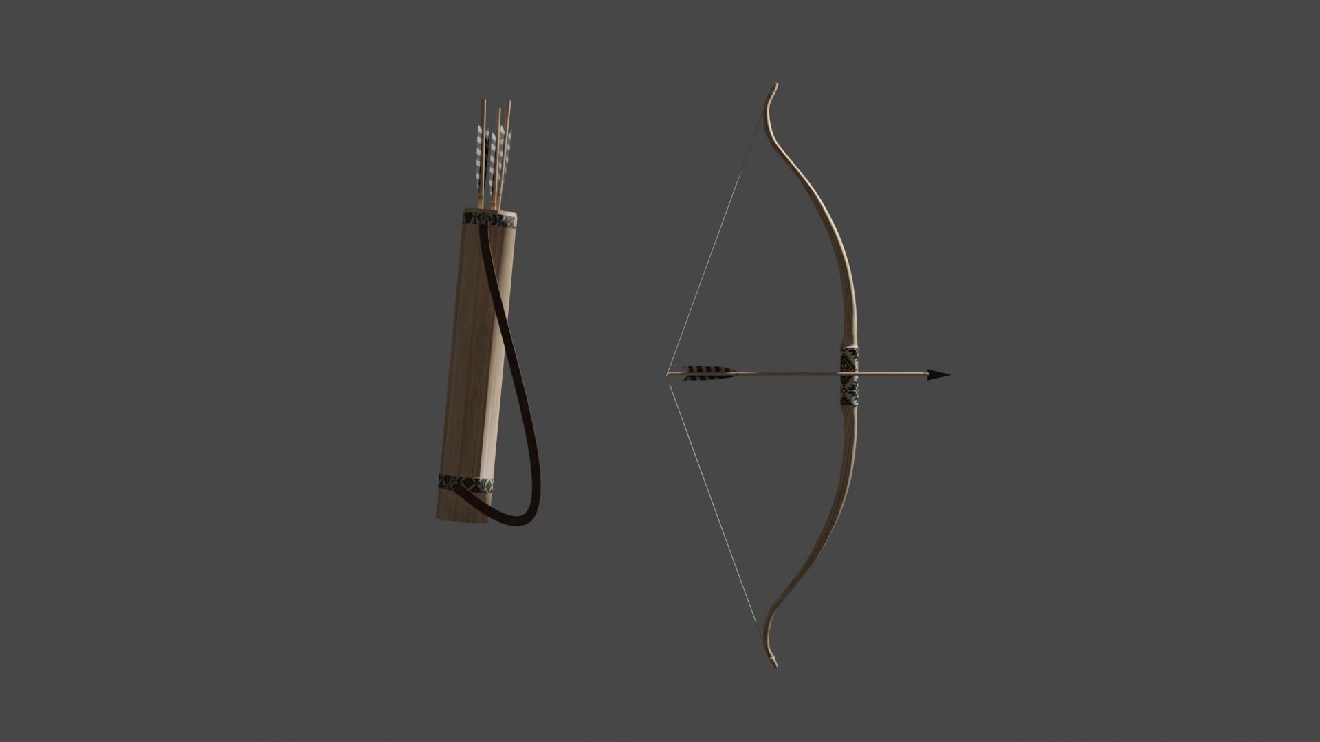Bow and Arrows with Quiver  Low-poly 3D model_6