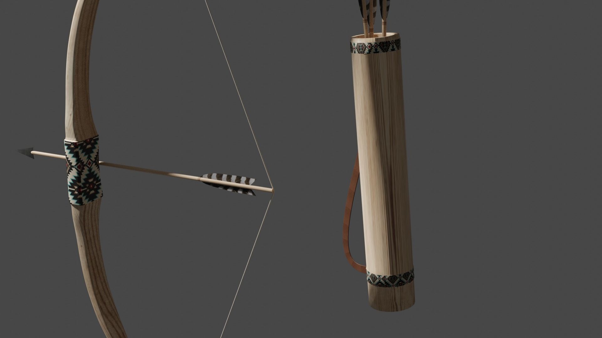 Bow and Arrows with Quiver  Low-poly 3D model_4