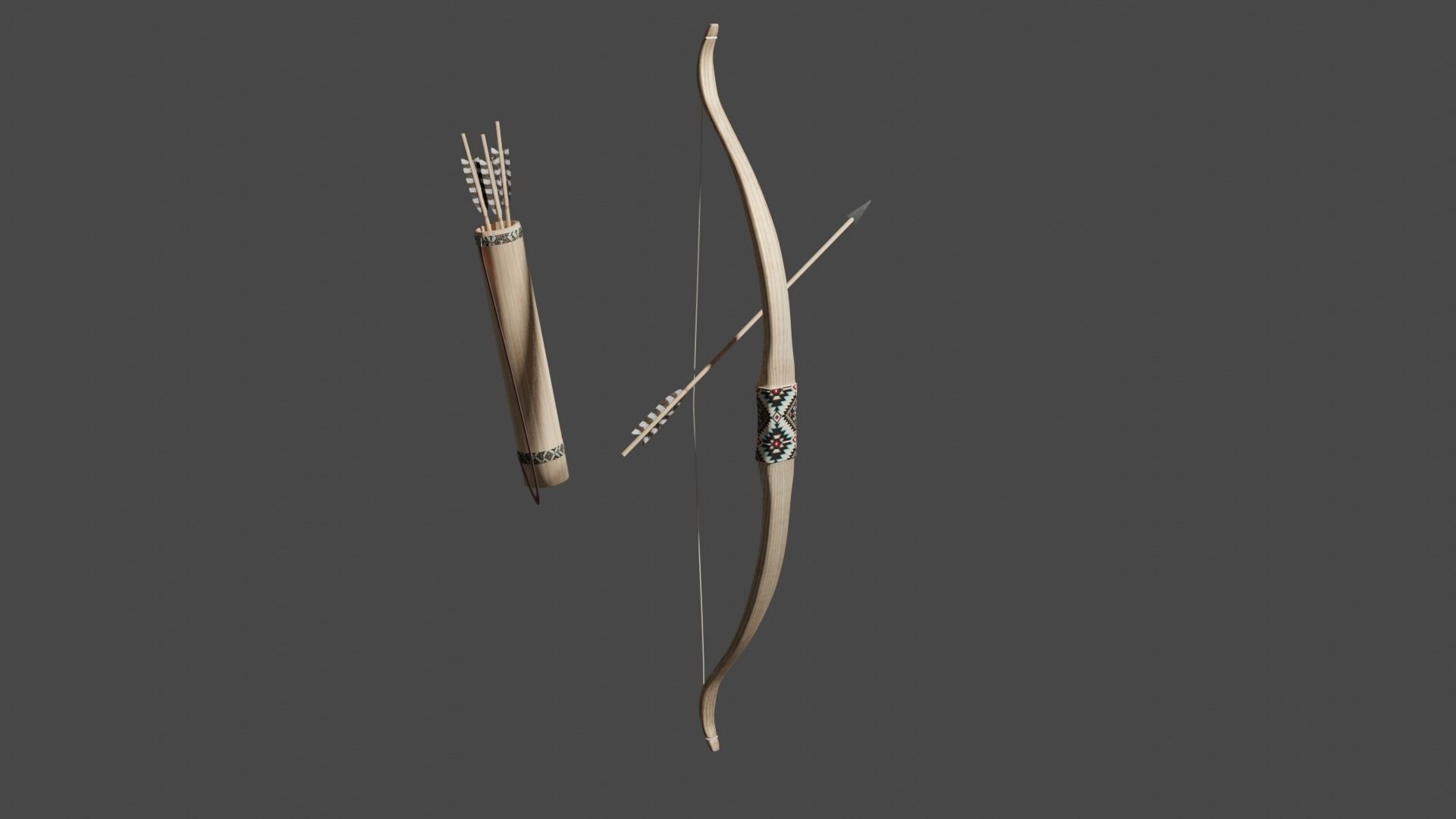 Bow and Arrows with Quiver  Low-poly 3D model_1