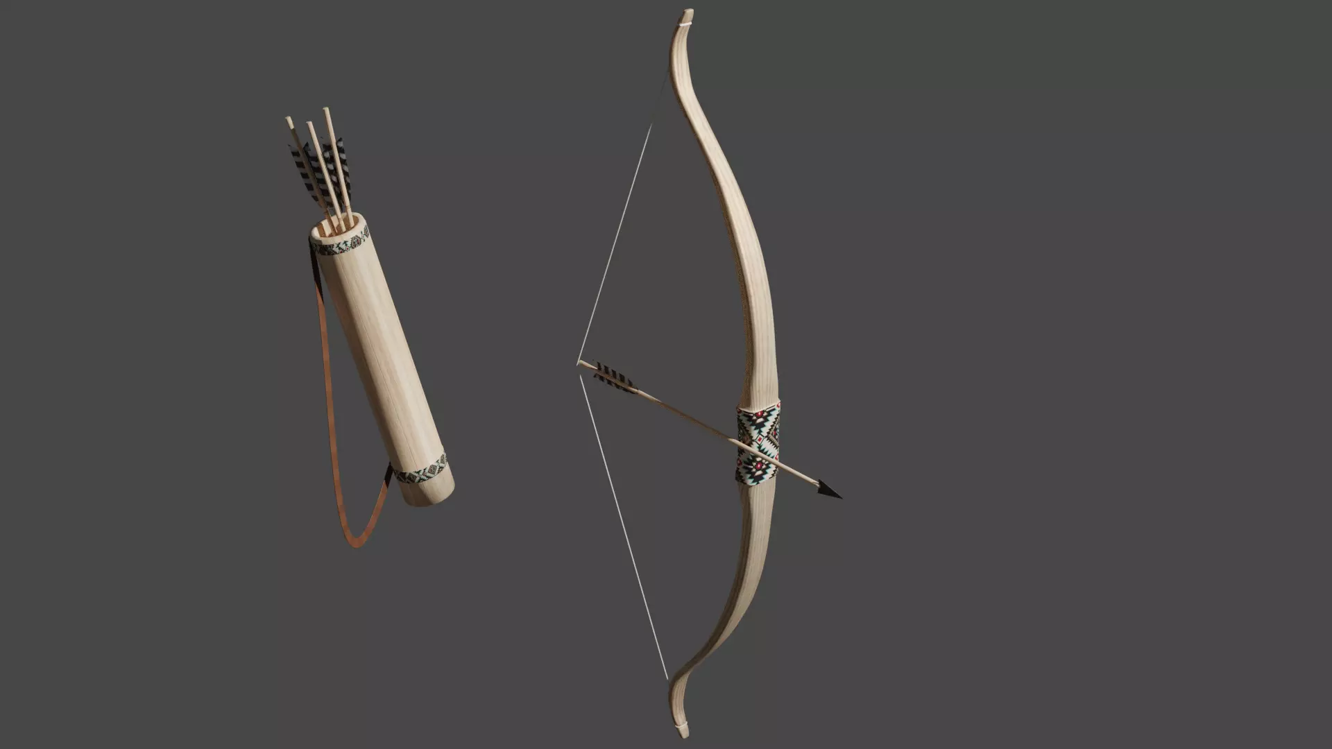 Bow and Arrows with Quiver  Low-poly 3D model_0