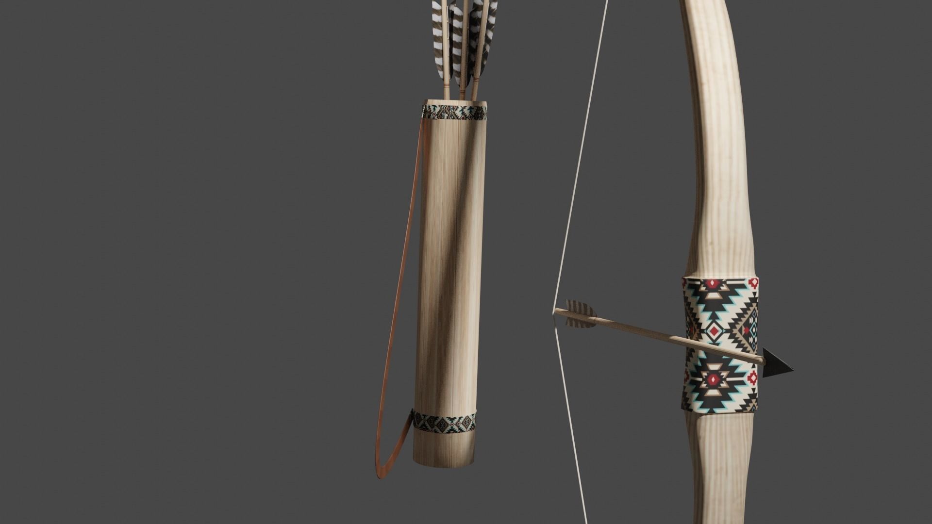 Bow and Arrows with Quiver  Low-poly 3D model_7