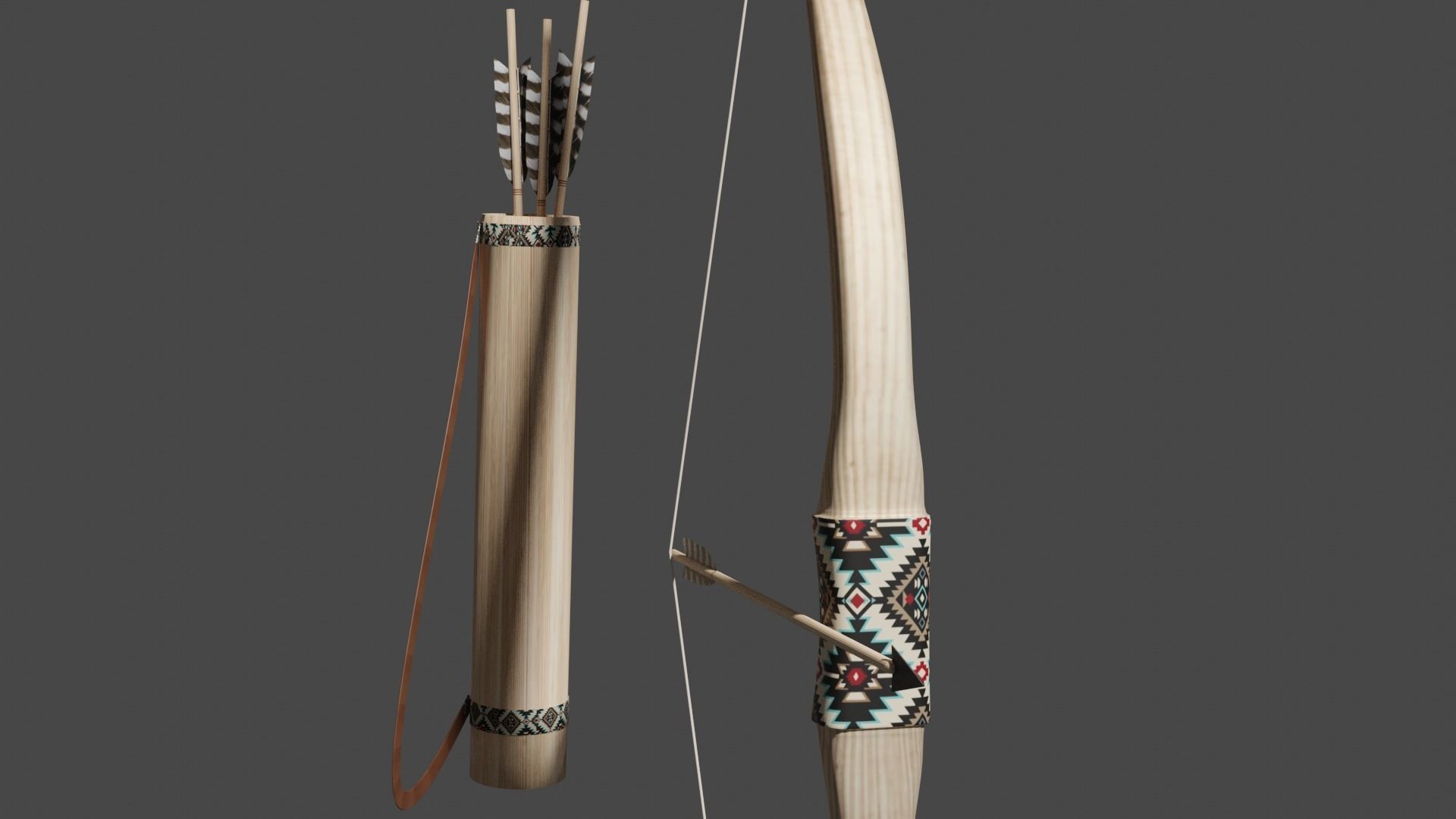 Bow and Arrows with Quiver  Low-poly 3D model_3
