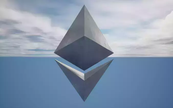 Realistic Ethereum 3D logo floating in water Low-poly 3D model