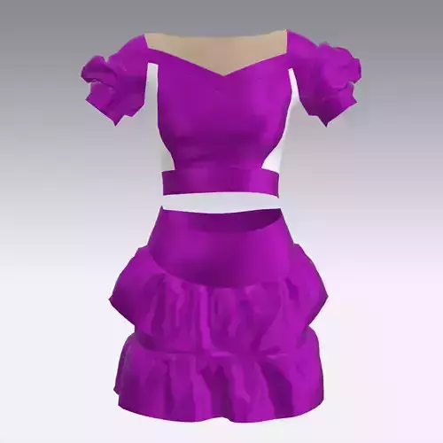 BLOUSE SKIRT PURPLE HEART NECKLINE  WATERMELON SLEEVEE 