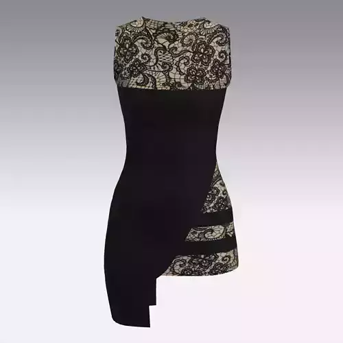 DRESS MINI TRANSPARENT LACE BLACK DRESS  ASYMETRIC