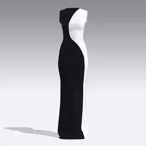 DRESS BLACK WHITE S CURVE HOURGLASS LONG DRESS
