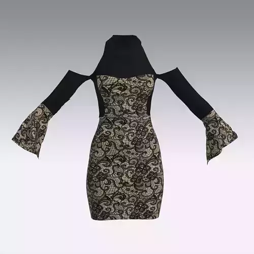 DRESS LACE BLACK  LOW SHOULDER 