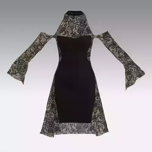 DRESS LACE BLACK LOW SHOULDER TAIL DRESS