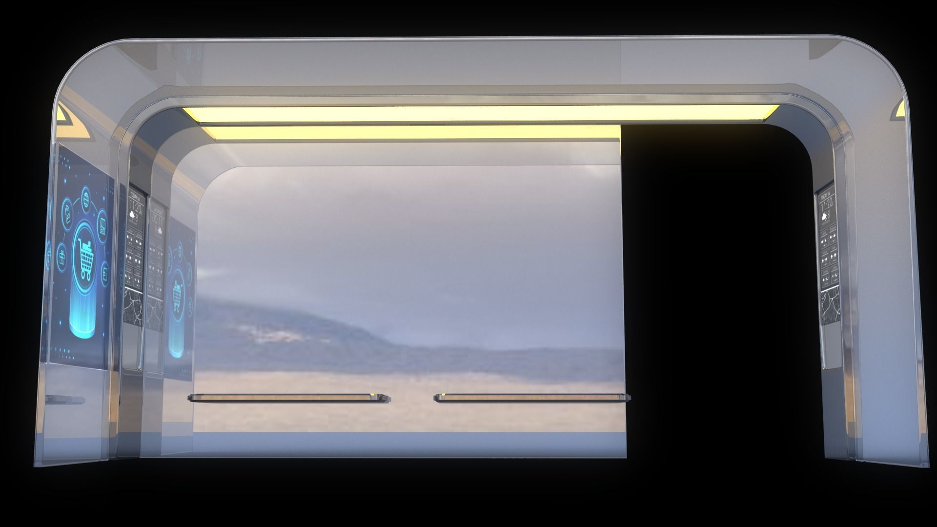 Modern Bus Stop Low-poly 3D model_9