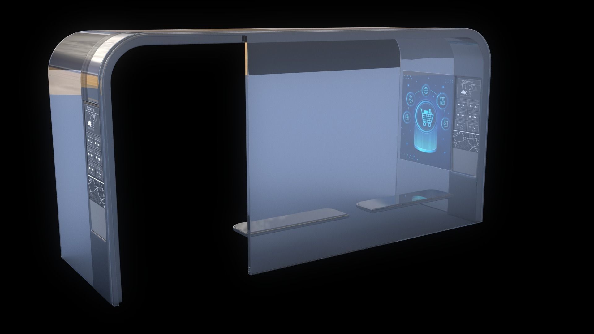Modern Bus Stop Low-poly 3D model_7