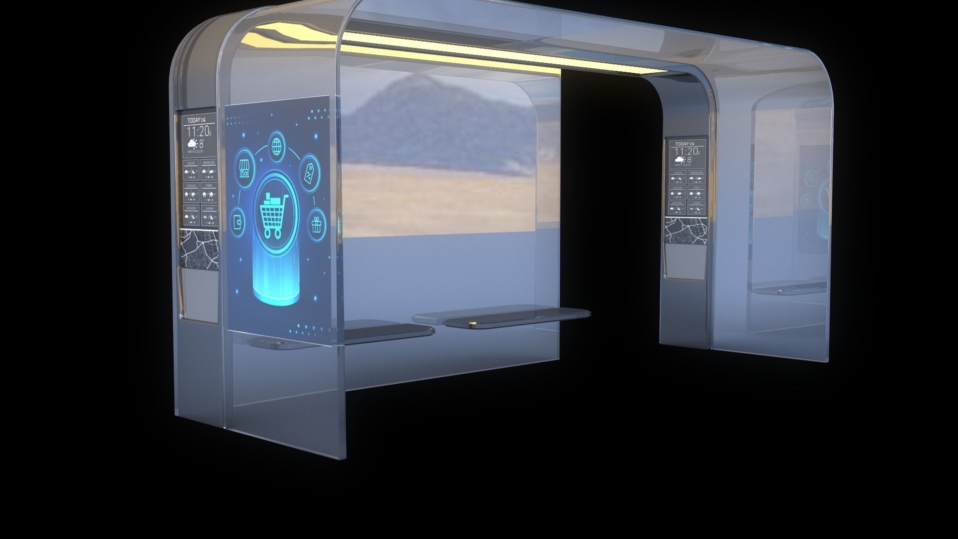 Modern Bus Stop Low-poly 3D model_3