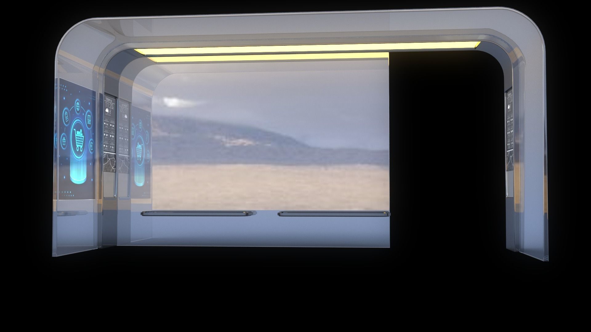 Modern Bus Stop Low-poly 3D model_2