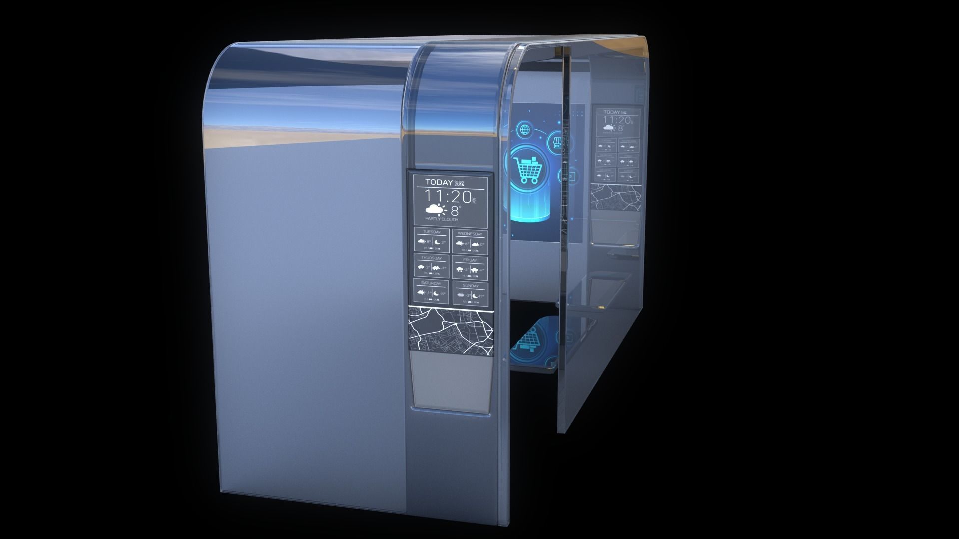 Modern Bus Stop Low-poly 3D model_8