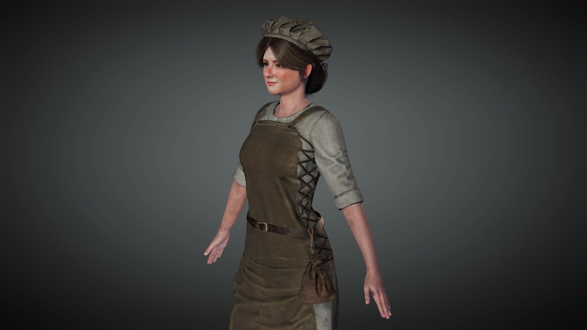 AAA Medieval Female Character 01 Low-poly 3D model_9
