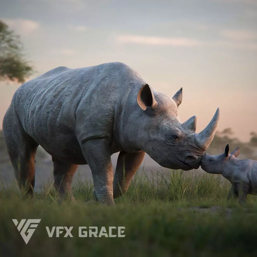 African Rhinoceros Animated VFX Grace 3D model_0