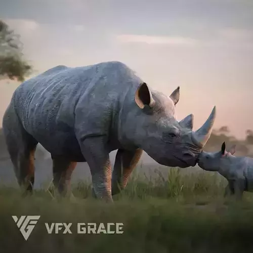 African Rhinoceros Animated VFX Grace 3D model