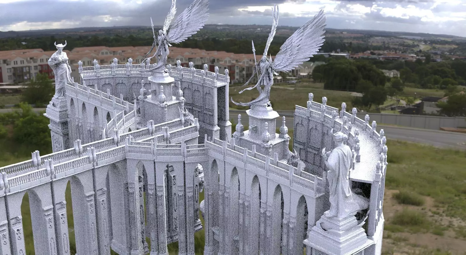 Baroque Bridge tall arches angels on stands 3D model 3D model