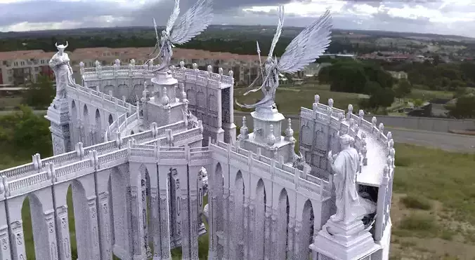 Baroque Bridge tall arches angels on stands 3D model