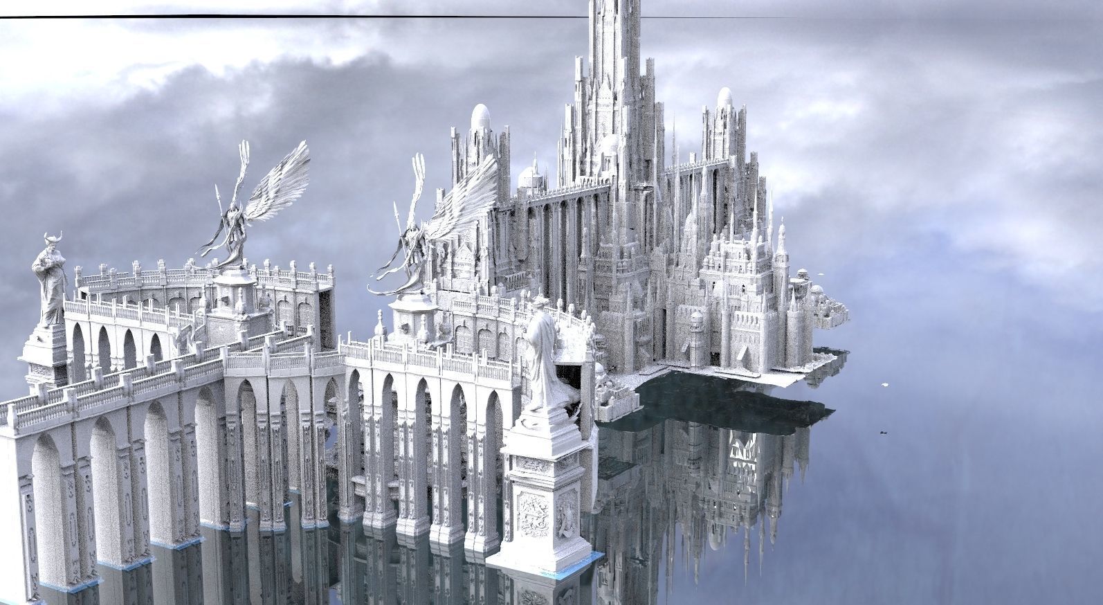 Final Fantasy City  High fantasy City ocean 3D model_1