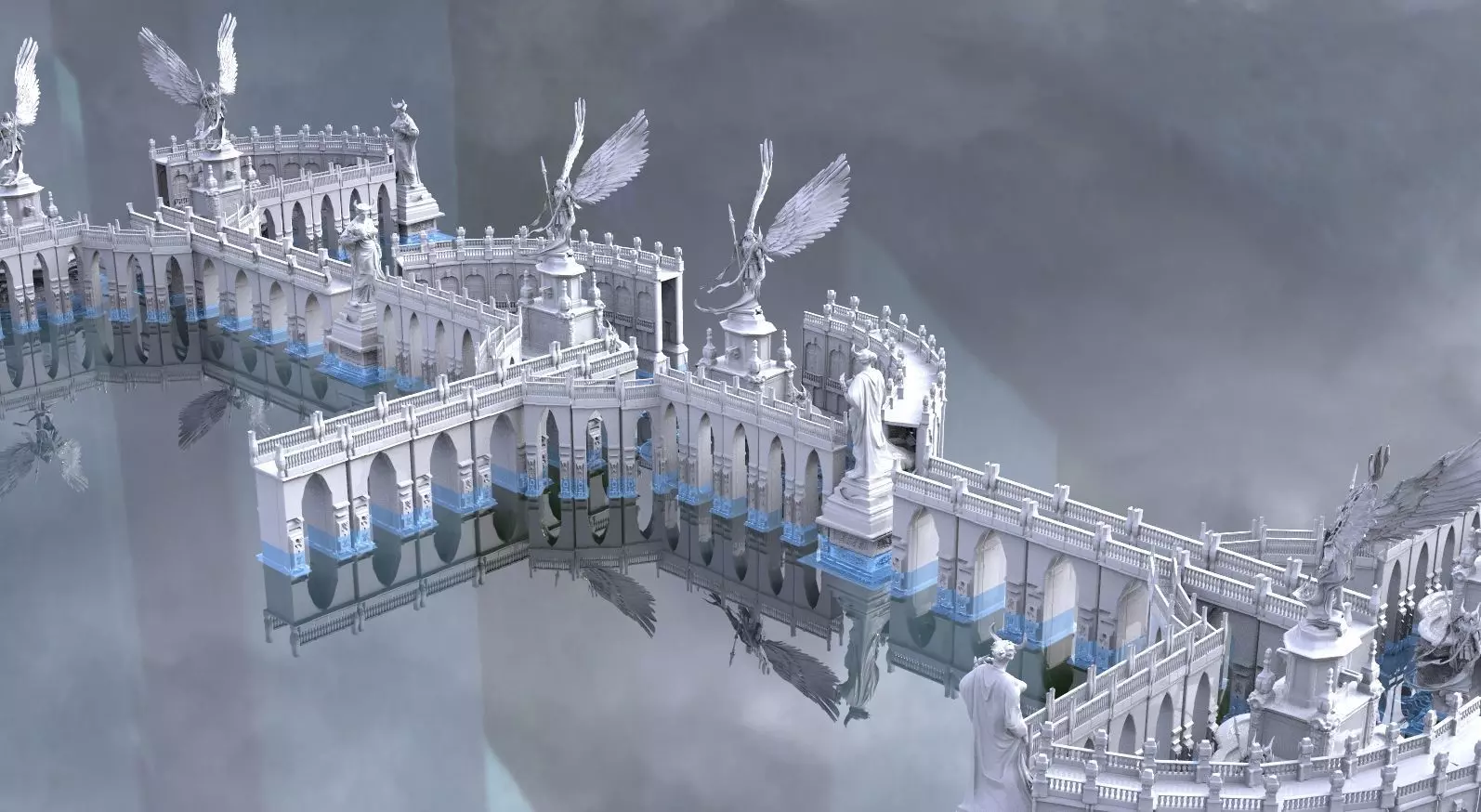Baroque Bridge arches with angel statues  3D model extended 3D model_0