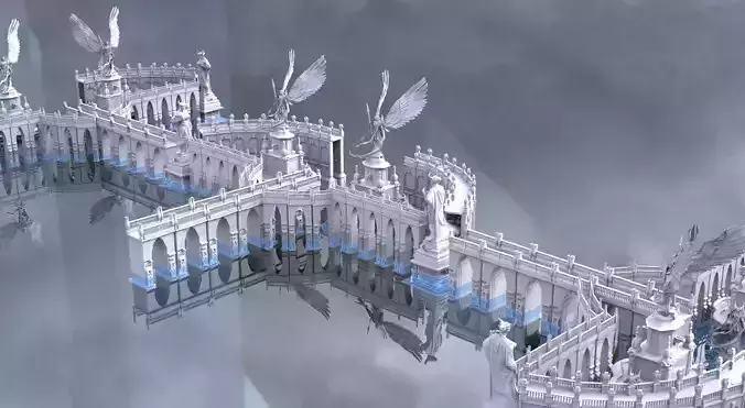 Baroque Bridge arches with angel statues  3D model extended 3D model