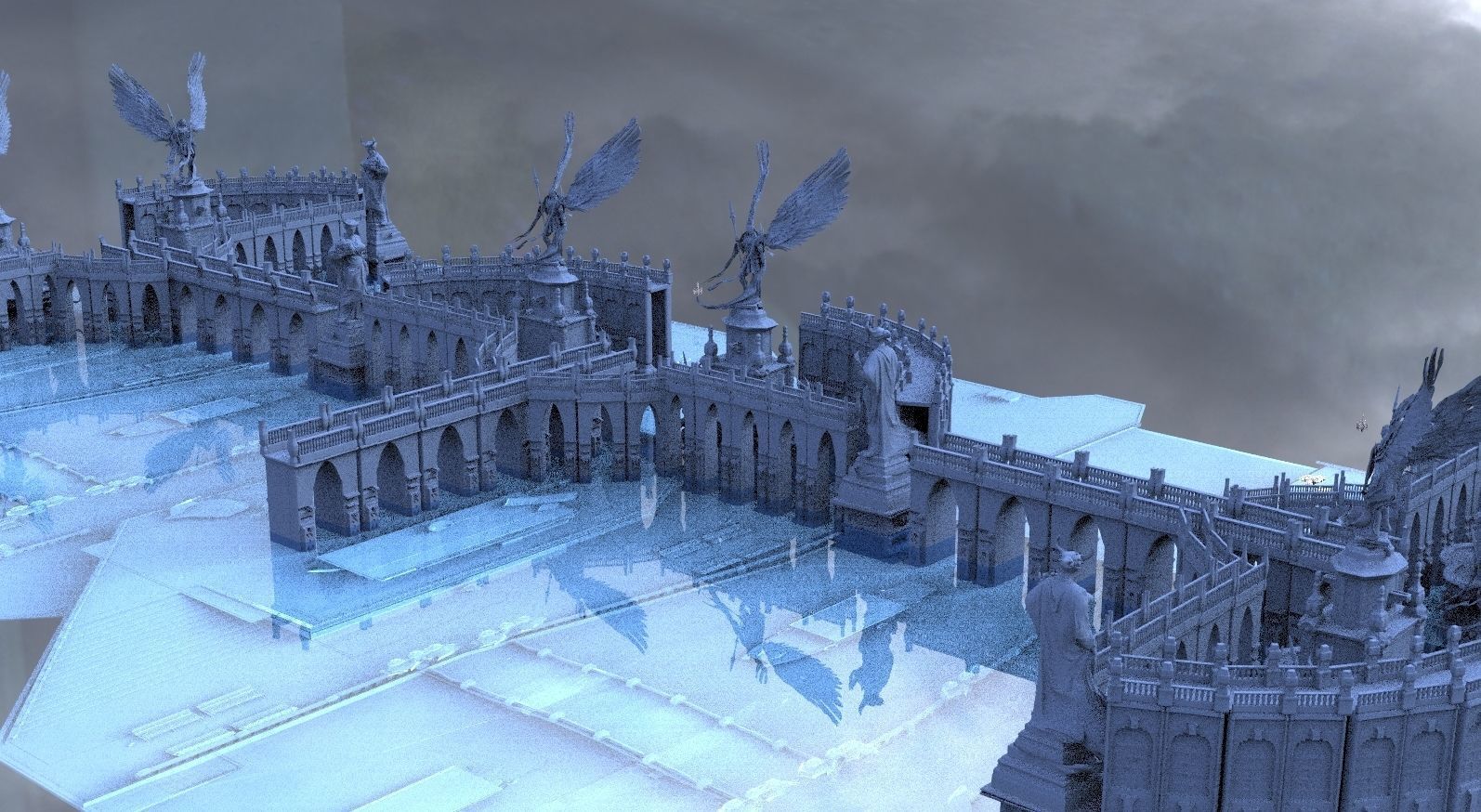 Baroque Bridge arches with angel statues  3D model extended 3D model_1