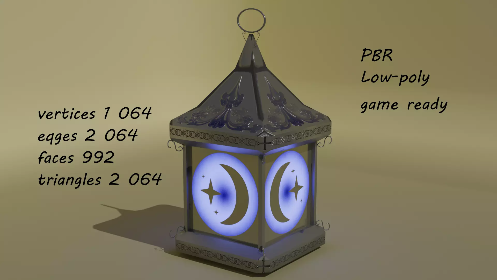 Stylized lantern PBR Game ready Low-poly 3D model_0