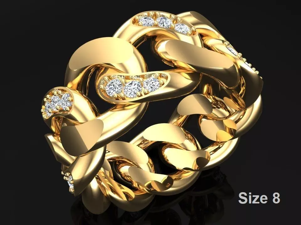 Chain ring - Miami Cuban ring - Link ring - Size 8 3D print model_0