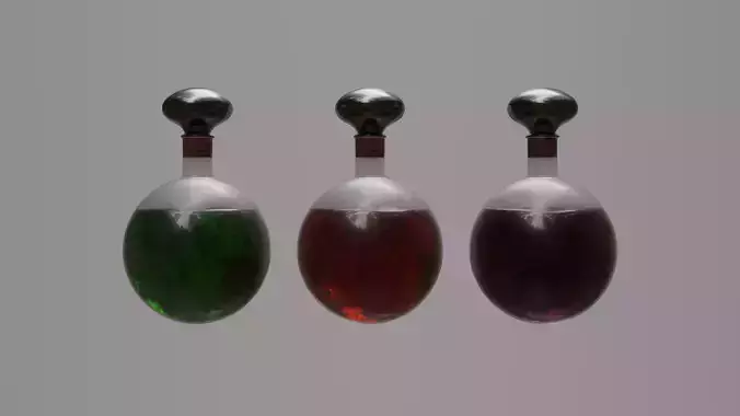 Three Potion Vials with Steel Stoppers 3D model