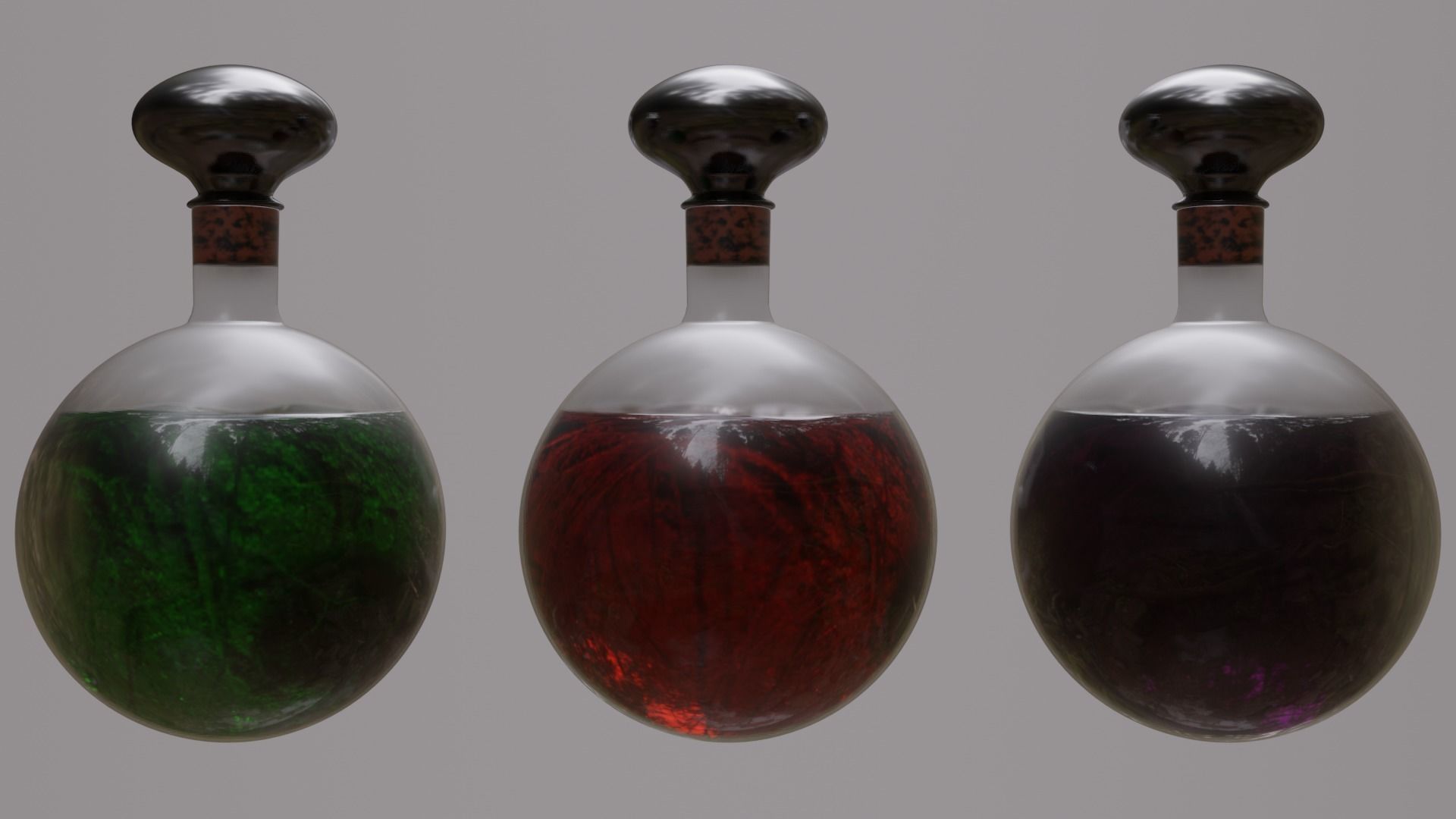 Three Potion Vials with Steel Stoppers 3D model_1