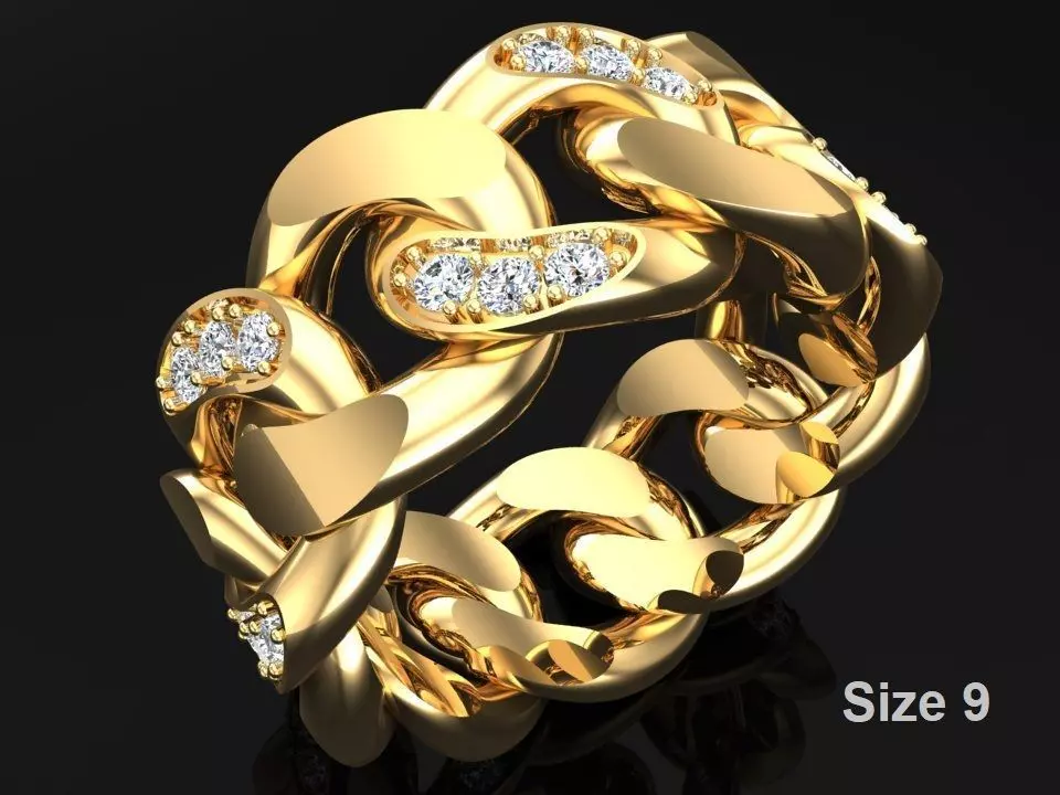 Chain ring - Miami Cuban ring - Link ring - Size 09 3D print model_0