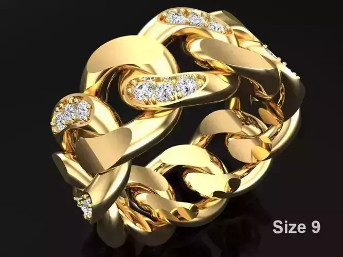 Chain ring - Miami Cuban ring - Link ring - Size 09 3D print model Chain ring - Miami Cuban ring - Link ring - Size 09 3D print model