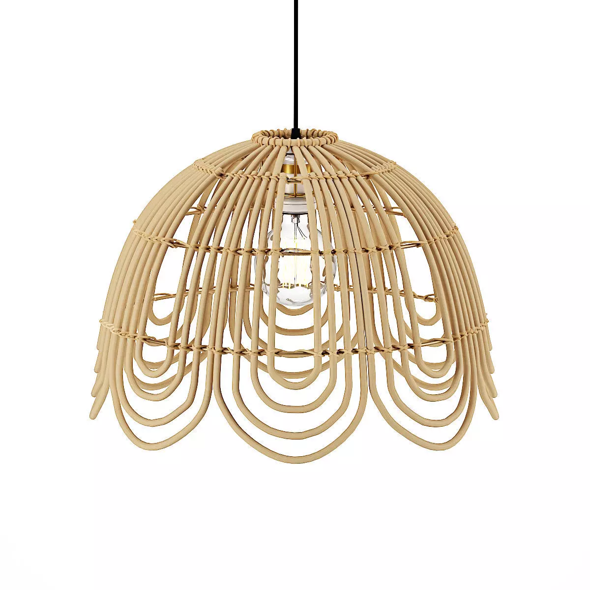 Rattan pendant light flower shape 3D model_0