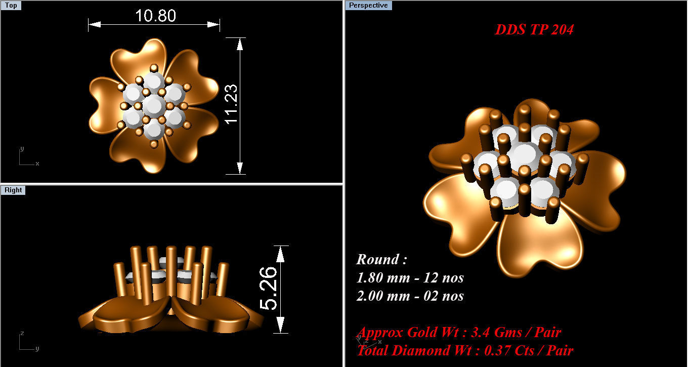 Women Earrings 3dm stl render detail 3D print model_3