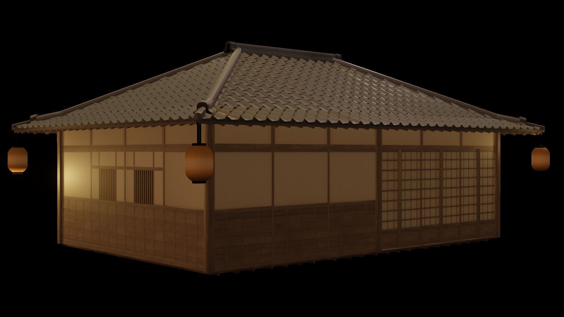 Japanese House 3d with Interior Low-poly 3D model_7