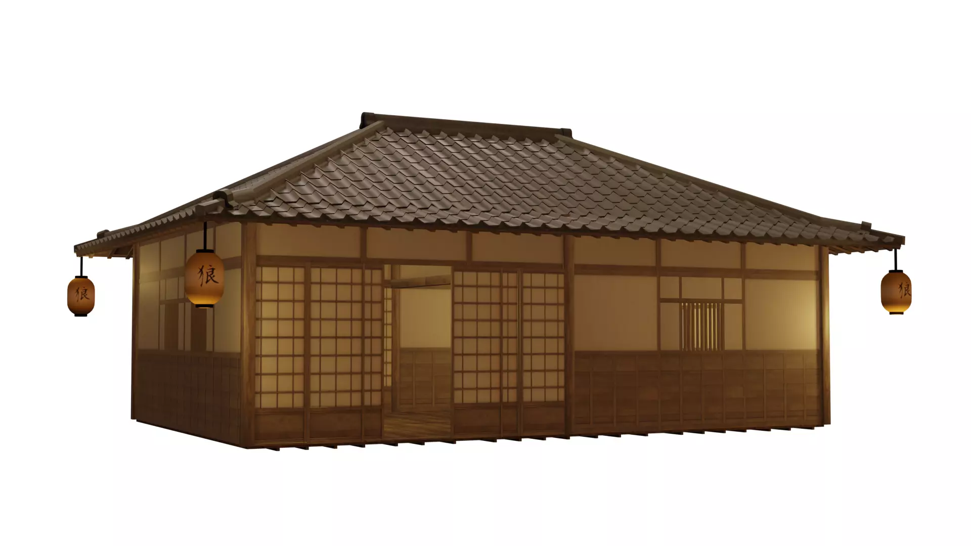 Japanese House 3d with Interior Low-poly 3D model_0