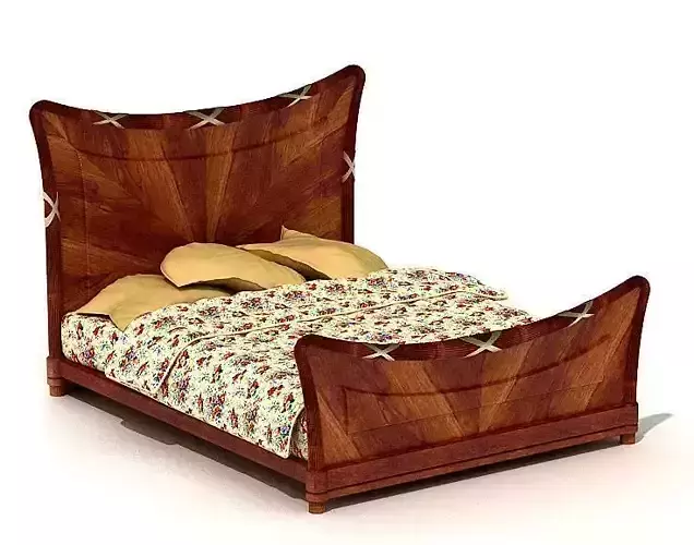 Wooden Floral Double Bed