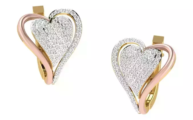 Women Heart Earrings 3dm render detail