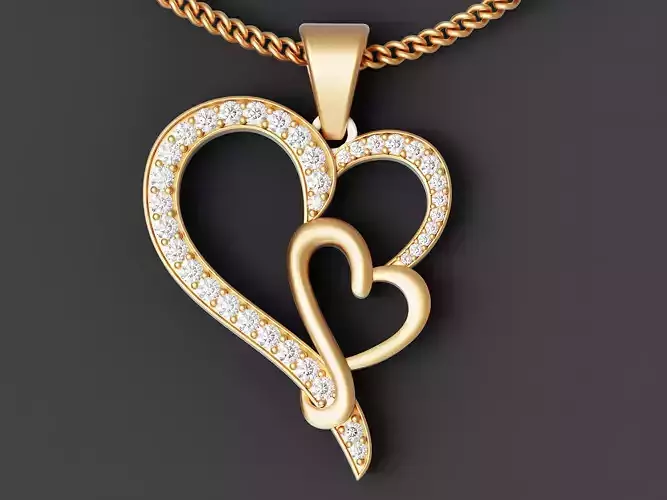 fashion heart pendant  gold silver  printable jewelry 3D model