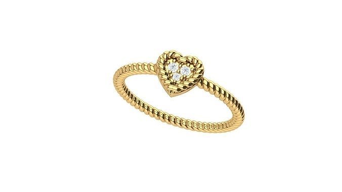 Heart-ring rope ring gold 3D print model