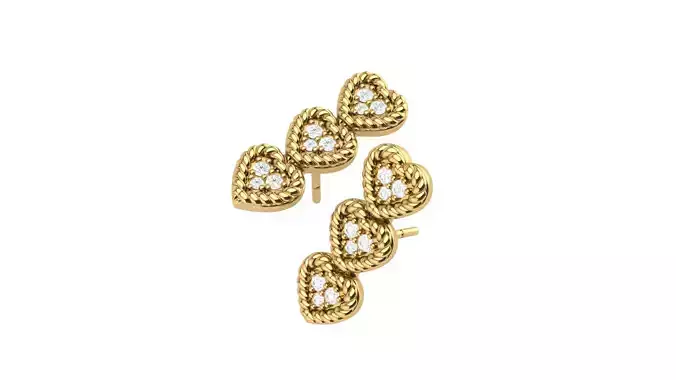 3Heart-earring gold heart shaped earring with diamonds