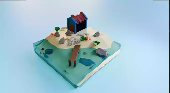 Island with peace of alone 3D model