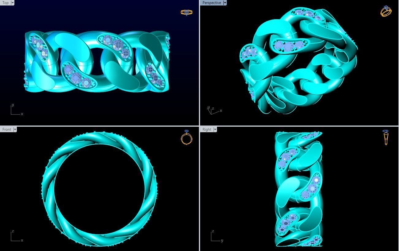 Chain ring - Miami Cuban ring - Link ring - Size 10 3D print model_5