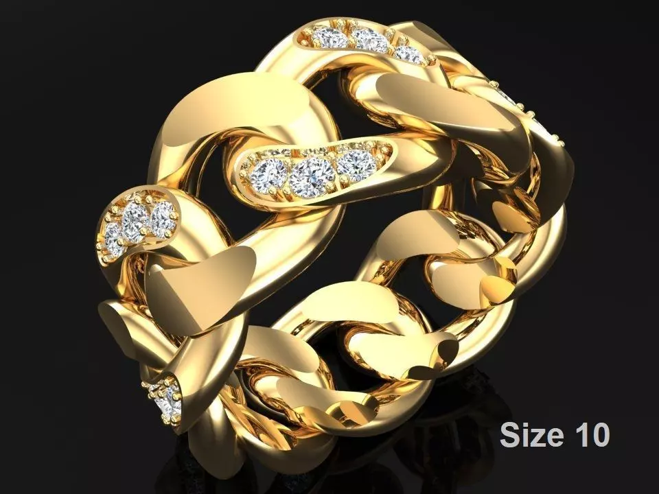 Chain ring - Miami Cuban ring - Link ring - Size 10 3D print model_0